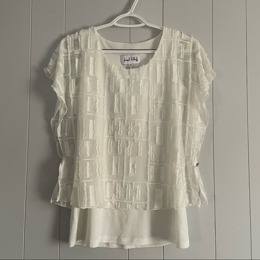 NWOT Joseph Ribkoff solid white cream ruffle patterned blouse   Sz 6